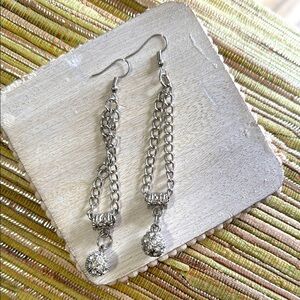 175.  Hand-Crafted Repurposed Elegant Silver Chain Dangle Earrings